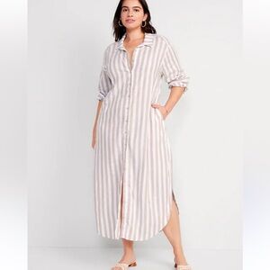 Old Navy, long sleeve neutral linen blend shirt, dress size extra large tall